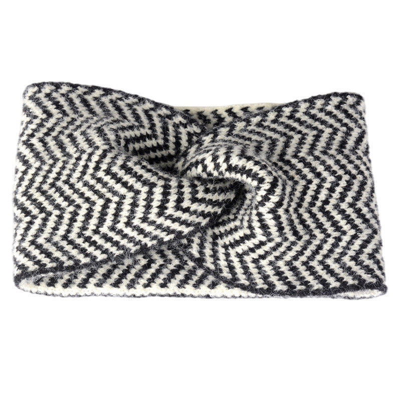 Wholesale Knitted Striped Letter Crossed Wool Hair Band Women's Turban Hair Ring